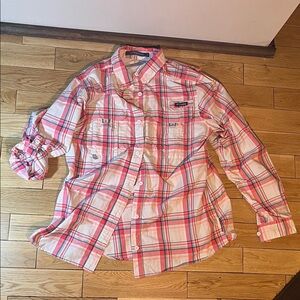 Columbia Red and White Plaid Casual Shirt